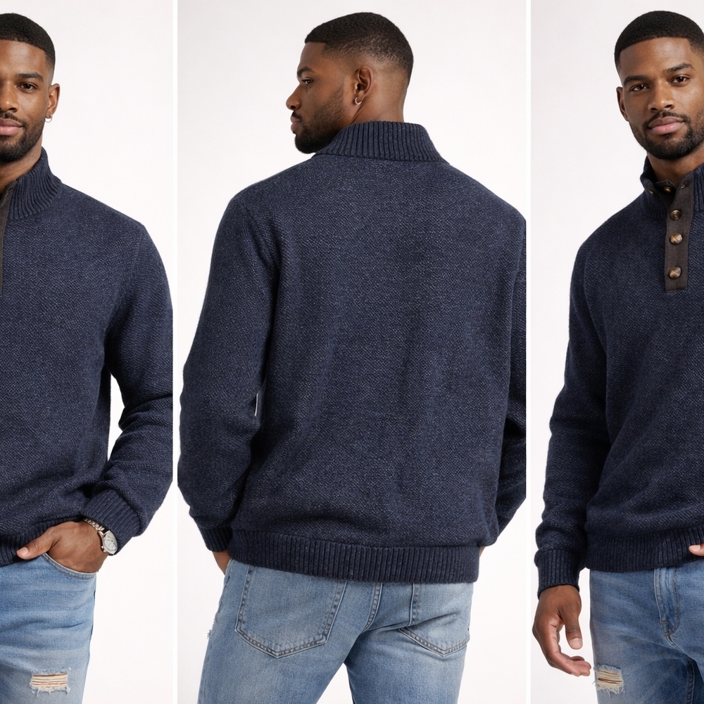 Vintage Tricot St. Raphael Men's Navy Quarter Button Mock Neck